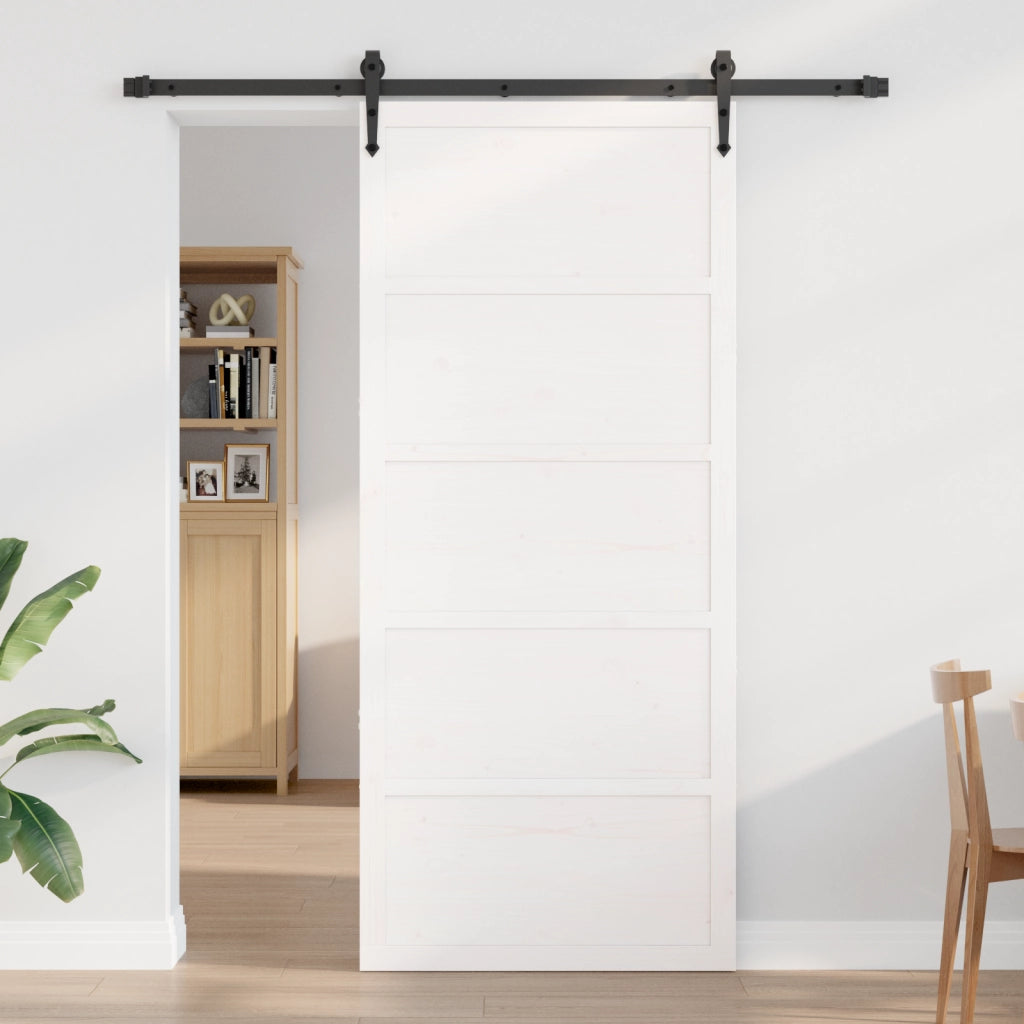 Porta a Fienile Bianca 90x208 cm in Legno Massello di Pino
