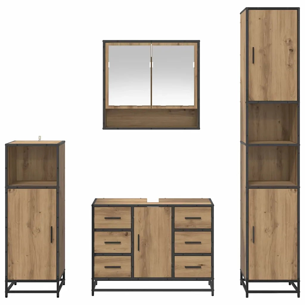 Set di mobili per il bagno con porta 4 pcs Rovere artigianale 3402436