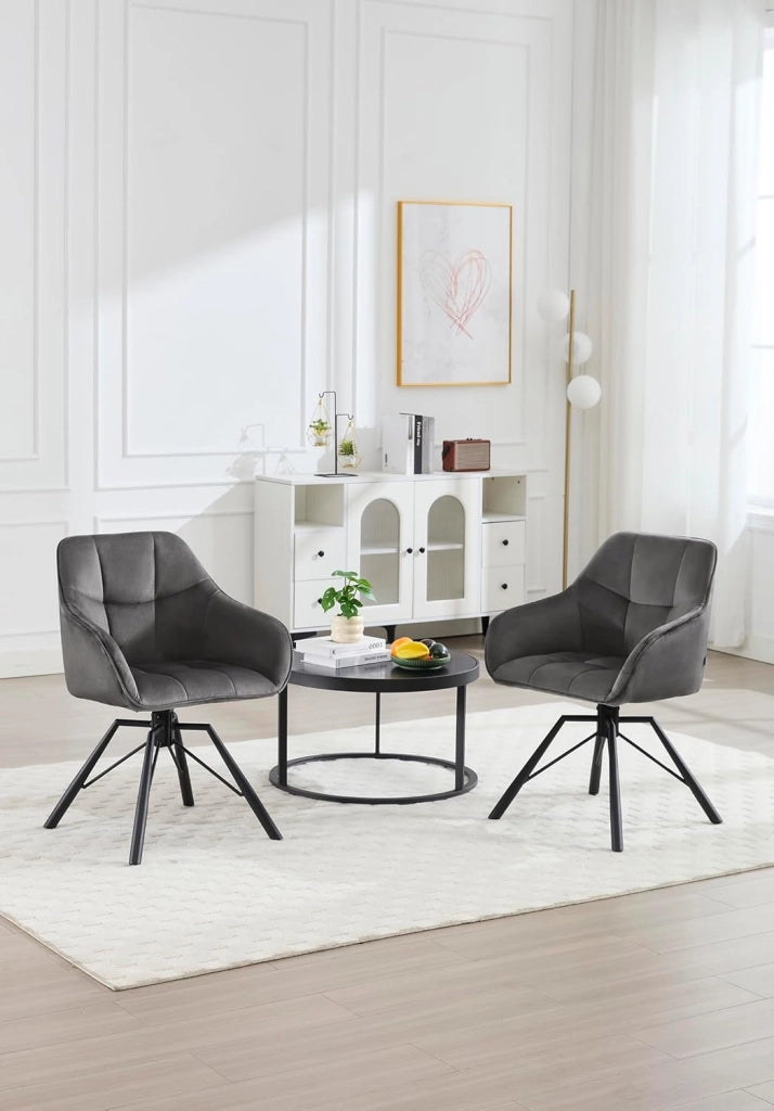 Sedia per Sala da Pranzo Girevole a 360°, Sedia da Cucina Imbottita con Gambe in Metallo, Poltroncina in Velluto per Camera da Letto, Soggiorno, Grigio Scuro, BH365dgr-1