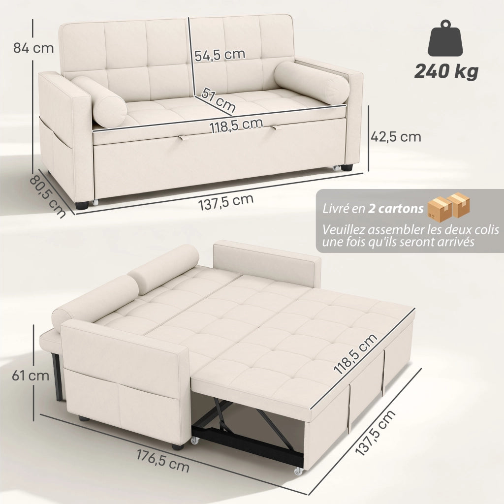 Divano letto 2 posti con letto gigogne ¨C zephmum ¨C 80.5x137.5x84 cm beige