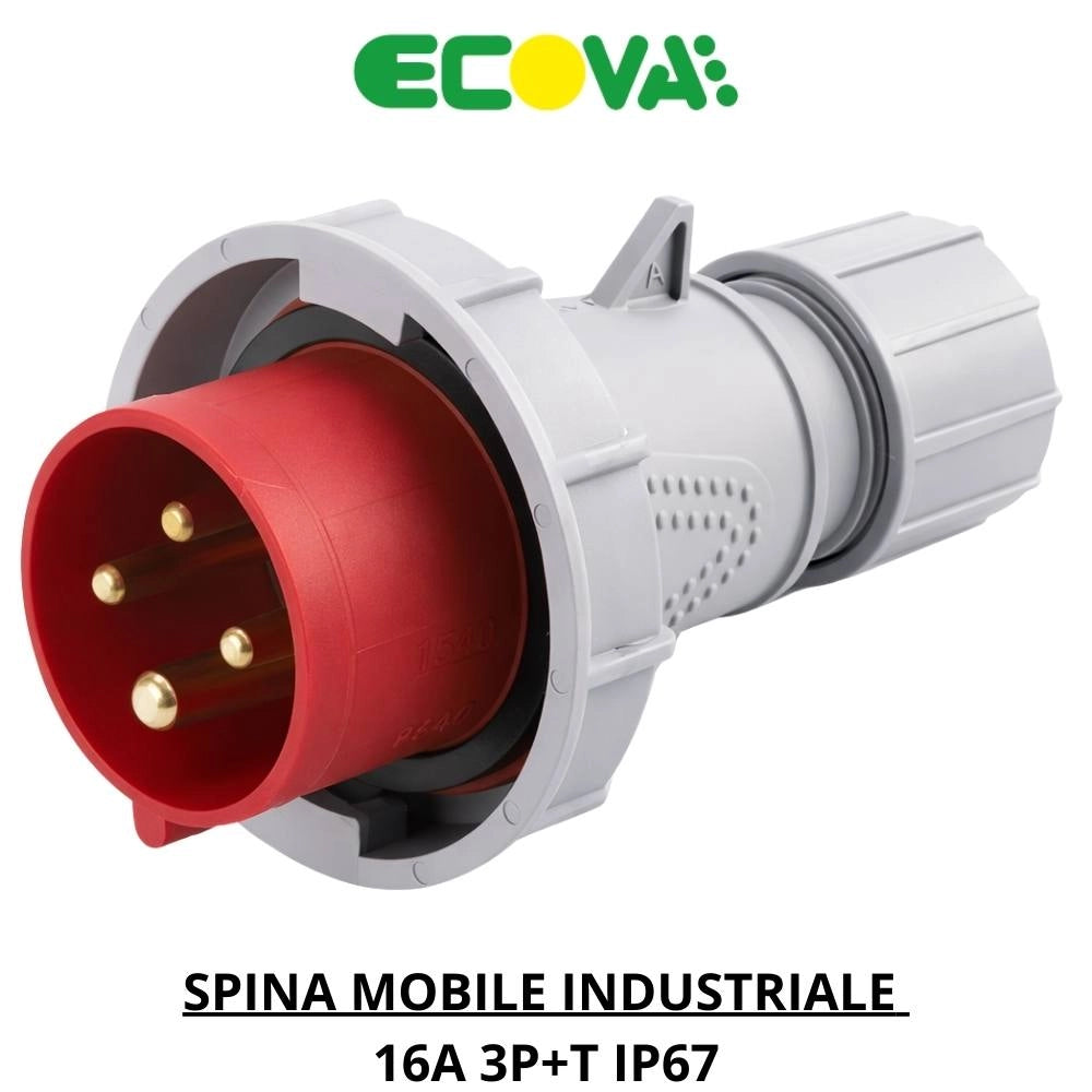 Spina industriale ecova trifase rossa ip67 3p+t resistente e sicura *** ampere 16 ampere, confezione 1