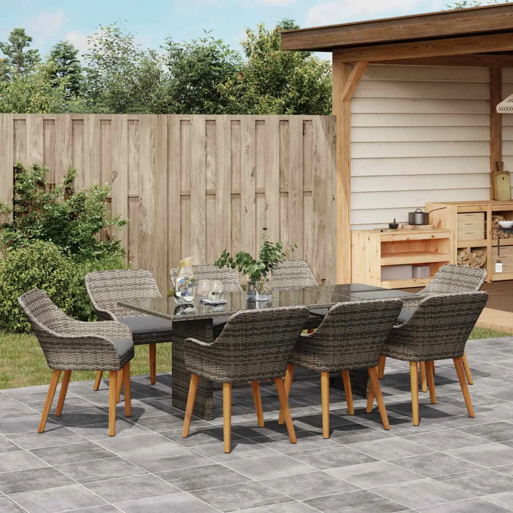 Set da Pranzo per Giardino con cuscino 9 pcs Grigio polyrattan