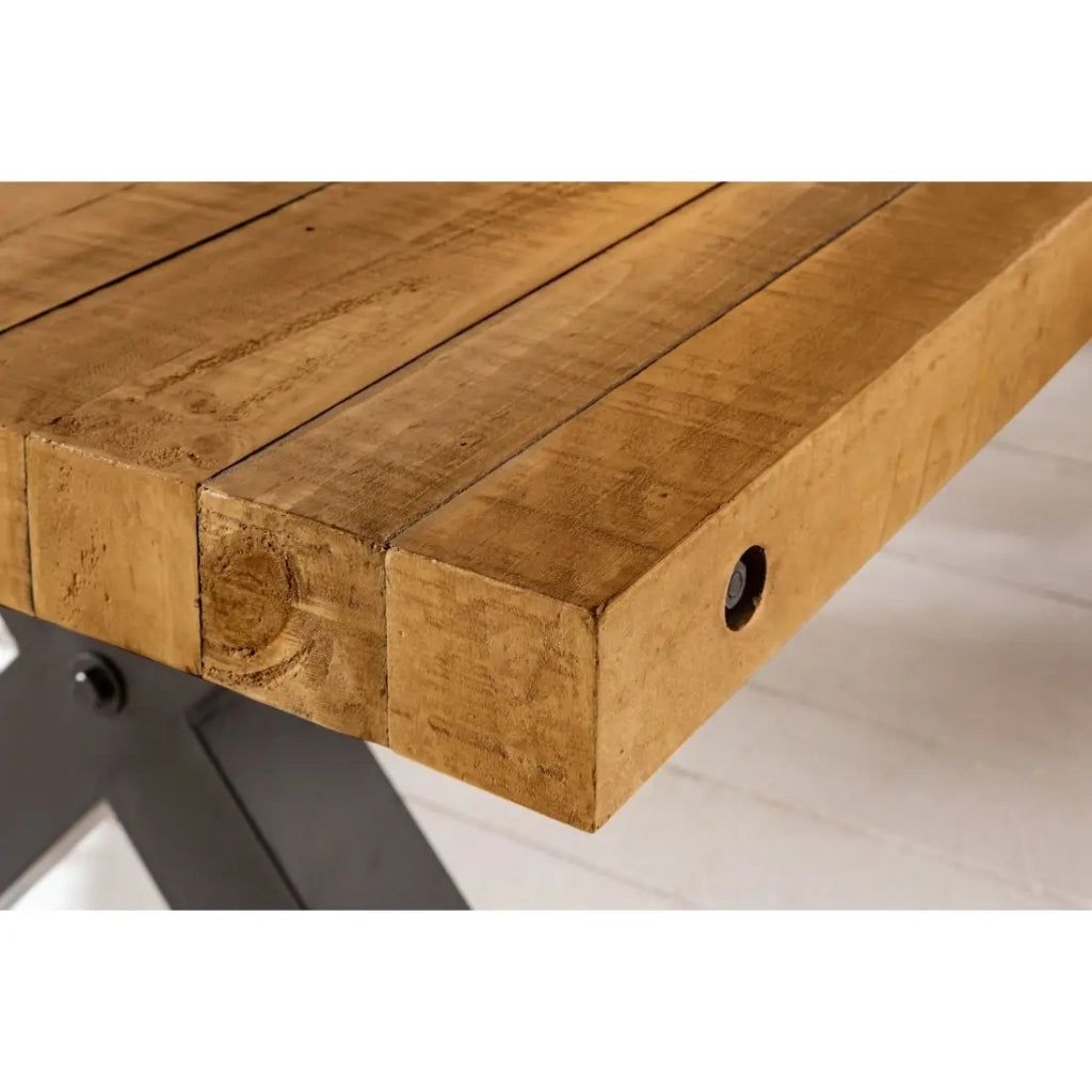 Table CAVARA – Legno di pino riciclato verniciato e metallo nero – 200 cm – Piano spesso 80 mm – Stile industriale