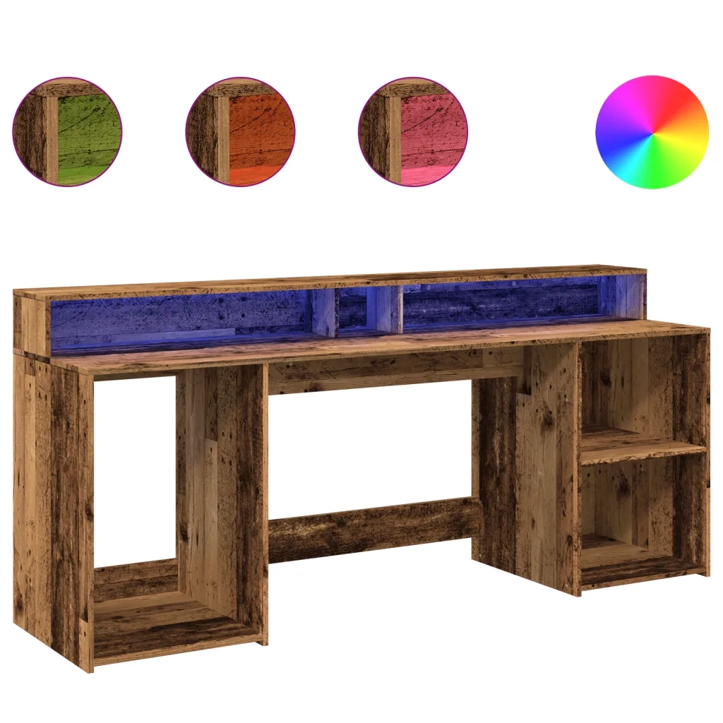 Scrivania con Luci LED Legno Antico 200x55x91 cm in Truciolato