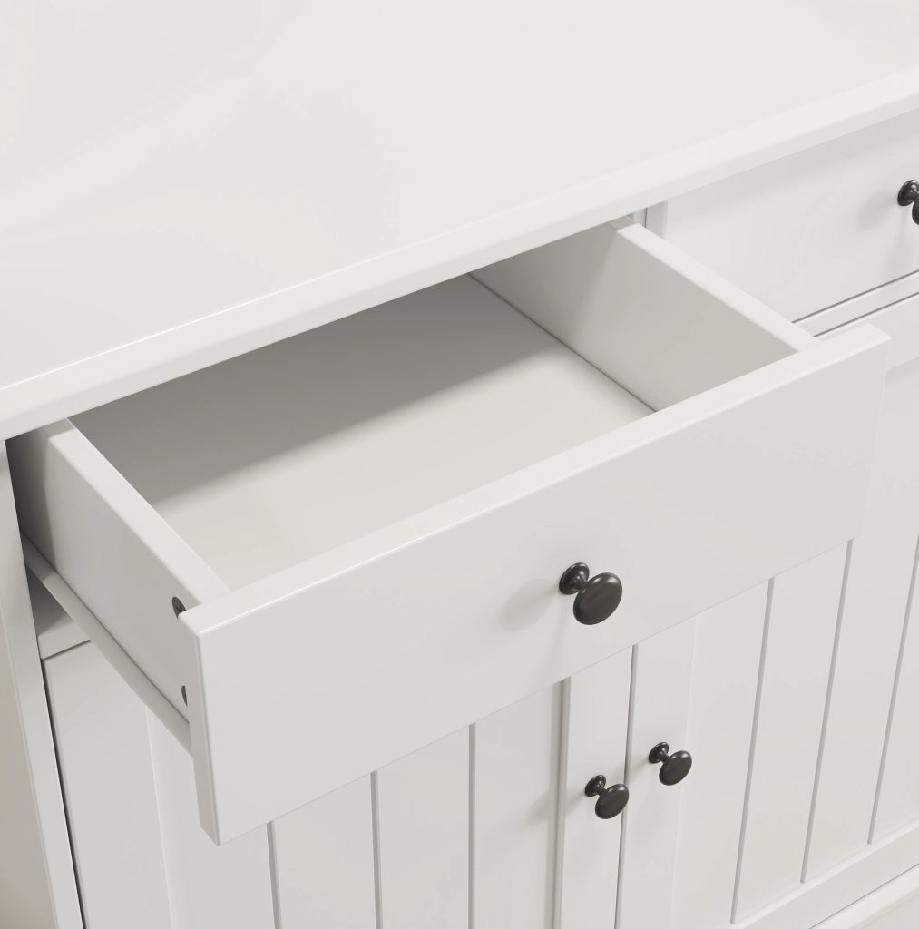 Mobile buffet alto 120x40x191 cm con ante in vetro; prese e porte USB; bianco