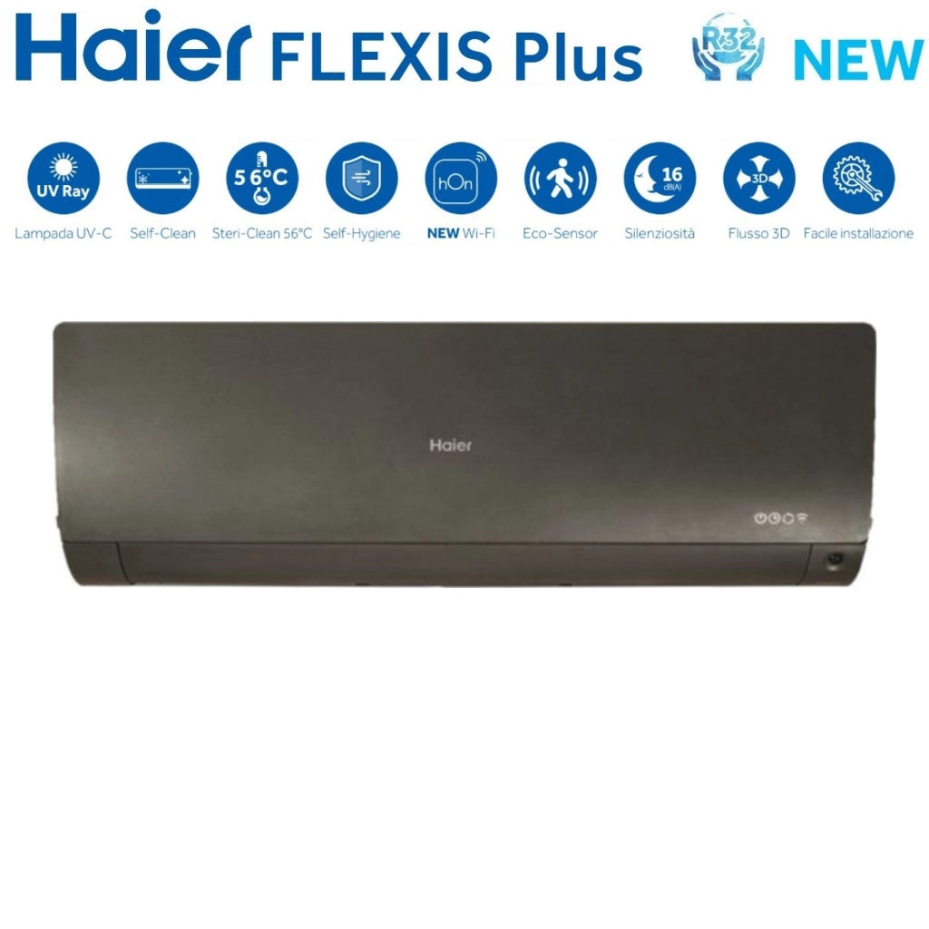 Climatizzatore Condizionatore Haier Quadri Split Inverter serie FLEXIS PLUS BLACK 7+9+9+15 con 4U85S2SR3FA R-32 Wi-Fi Integrato Colore Nero 7000+9000+9000+15000