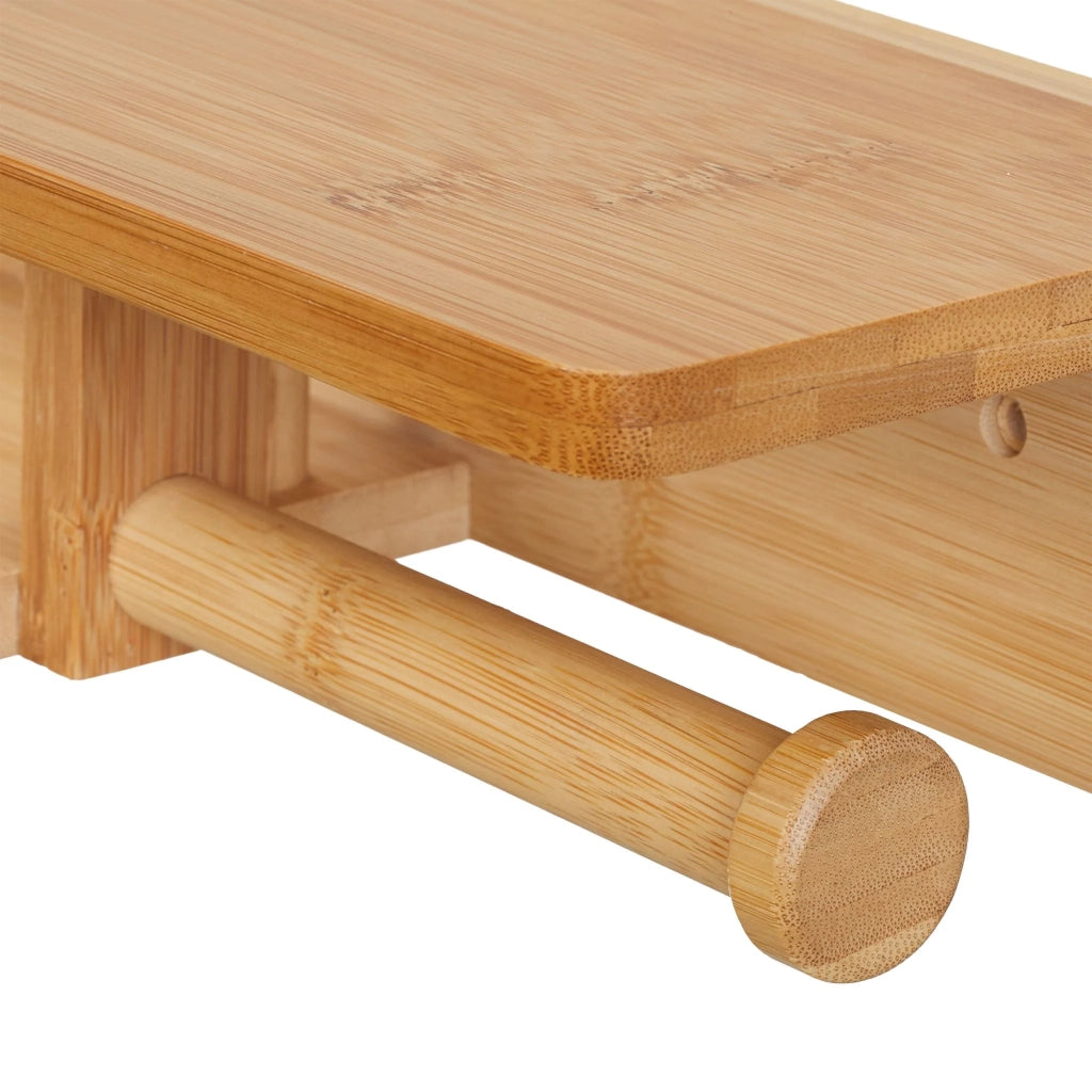 Portarotolo carta igienica da parete con mensola 35 x 15 x 10 cm design moderno per bagno in bambù naturale 13_0016388