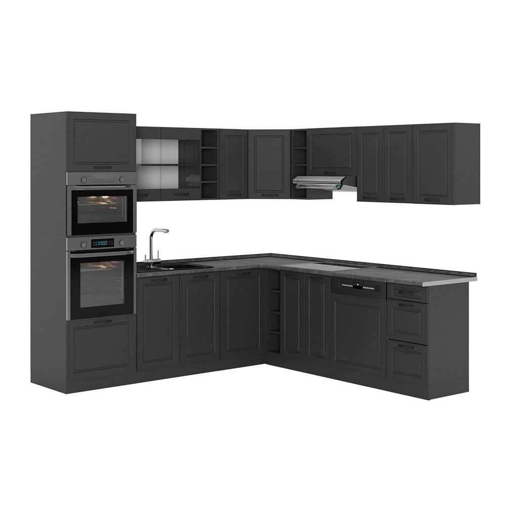 Cucina angolare completa R-Line Antracite rustico/Antracite 247 x 237 cm, PL Antracite Vicco