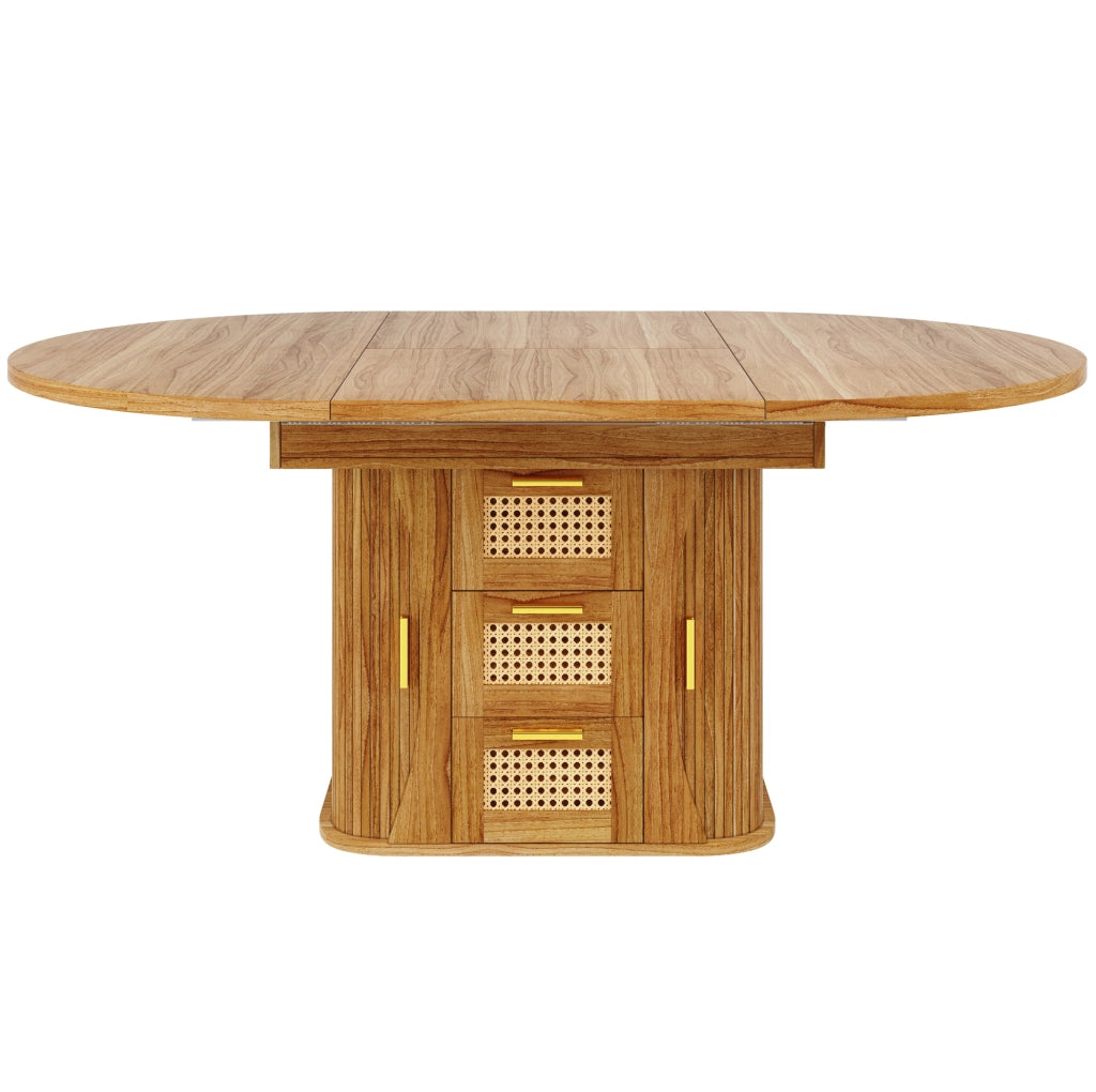 Tavolo da pranzo estensibile 118x118x77.1 cm con spazio contenitore; MDF; naturale