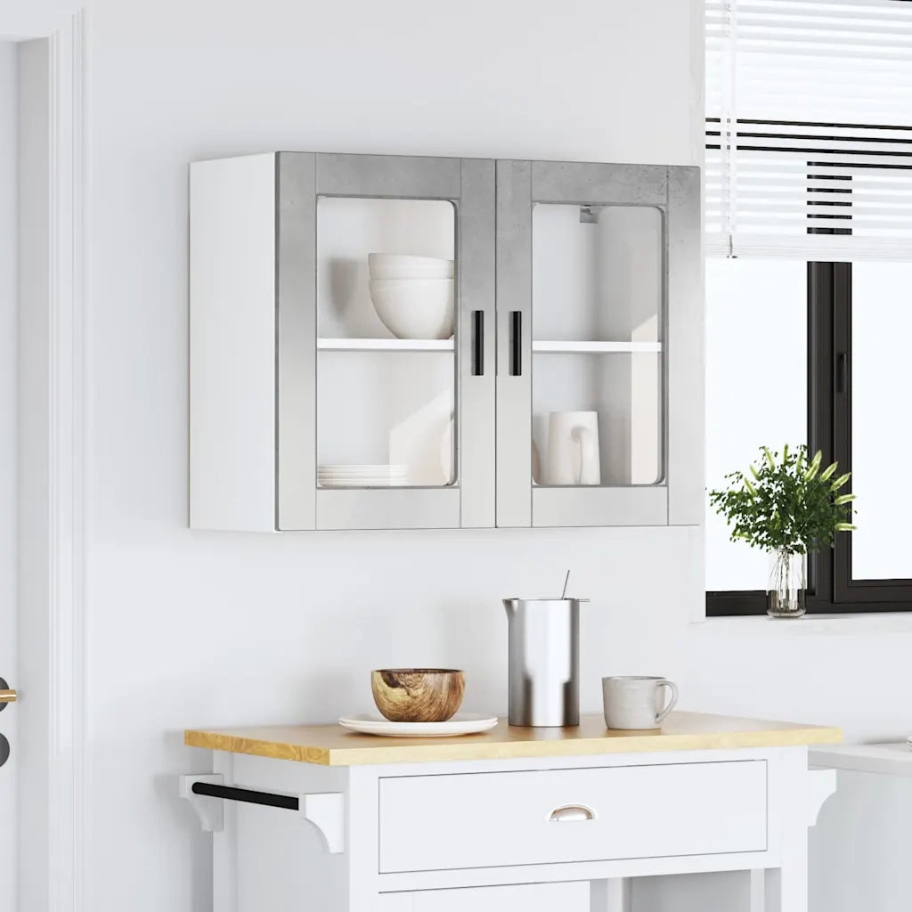 vidaXL Pensile da Cucina con Porta in Vetro Porto Grigio Cemento