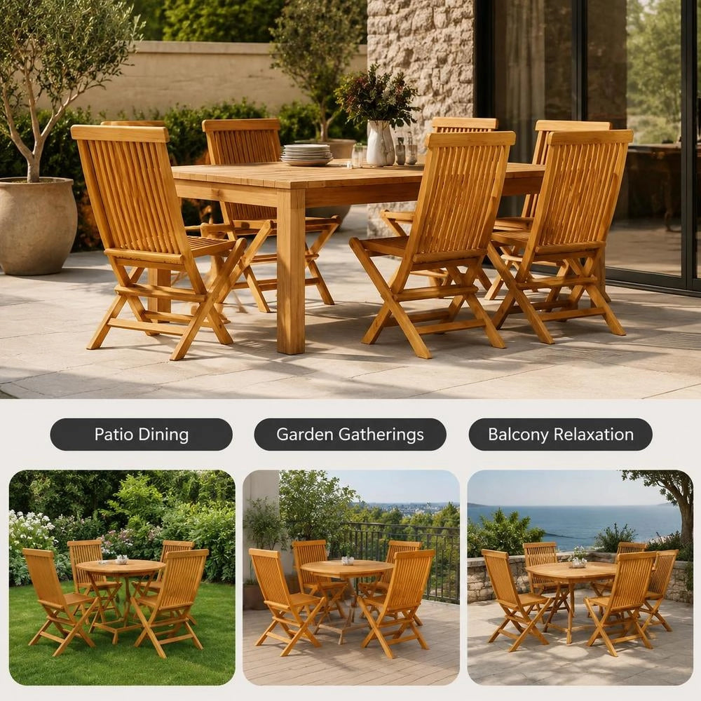 Folding Garden Chairs, Set Of 6, Made Of Solid Teak Wood