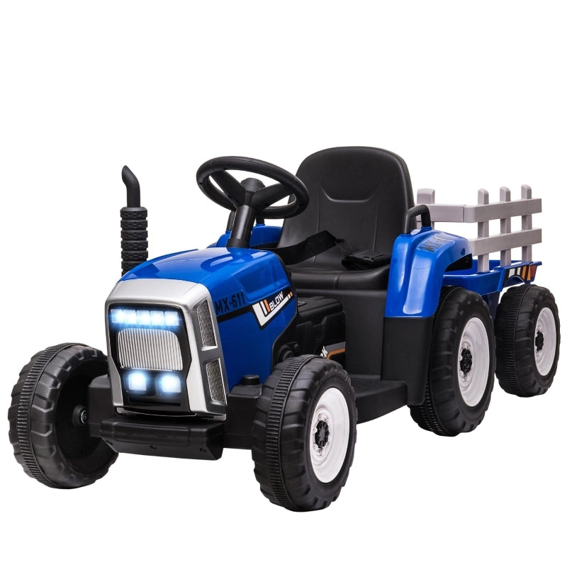 Macchina elettrica per bambini con rimorchio, telecomando, fari, 3-6 km/h, per bambini dai 3 ai 6 anni, blu
