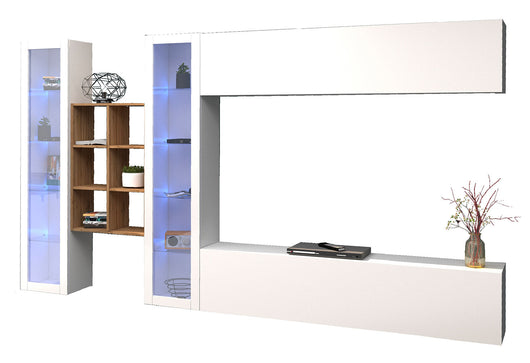 Parete Attrezzata Soggiorno 320x30x180 cm Maruska n°17 Bianco Lucido