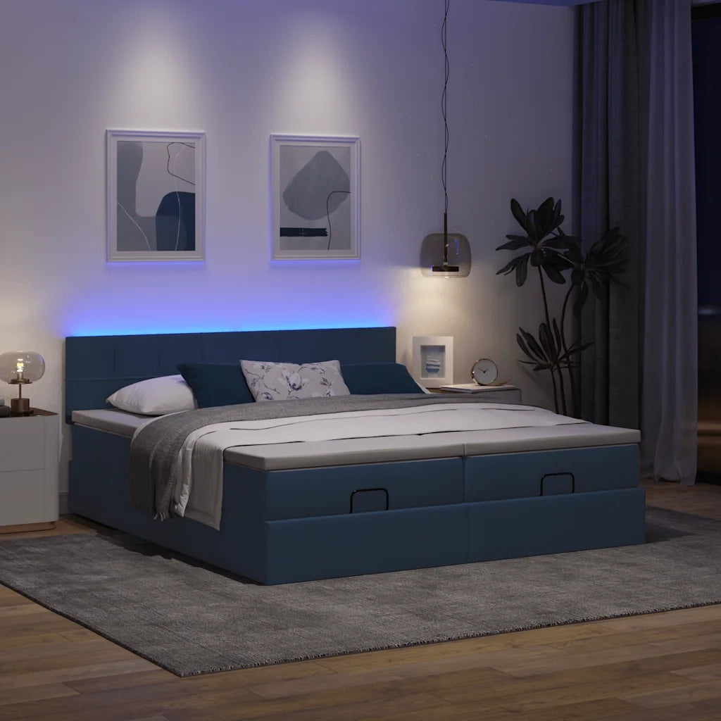 Struttura Letto Pouf con Materassi Blu 180x200cm in Tessuto 3312849