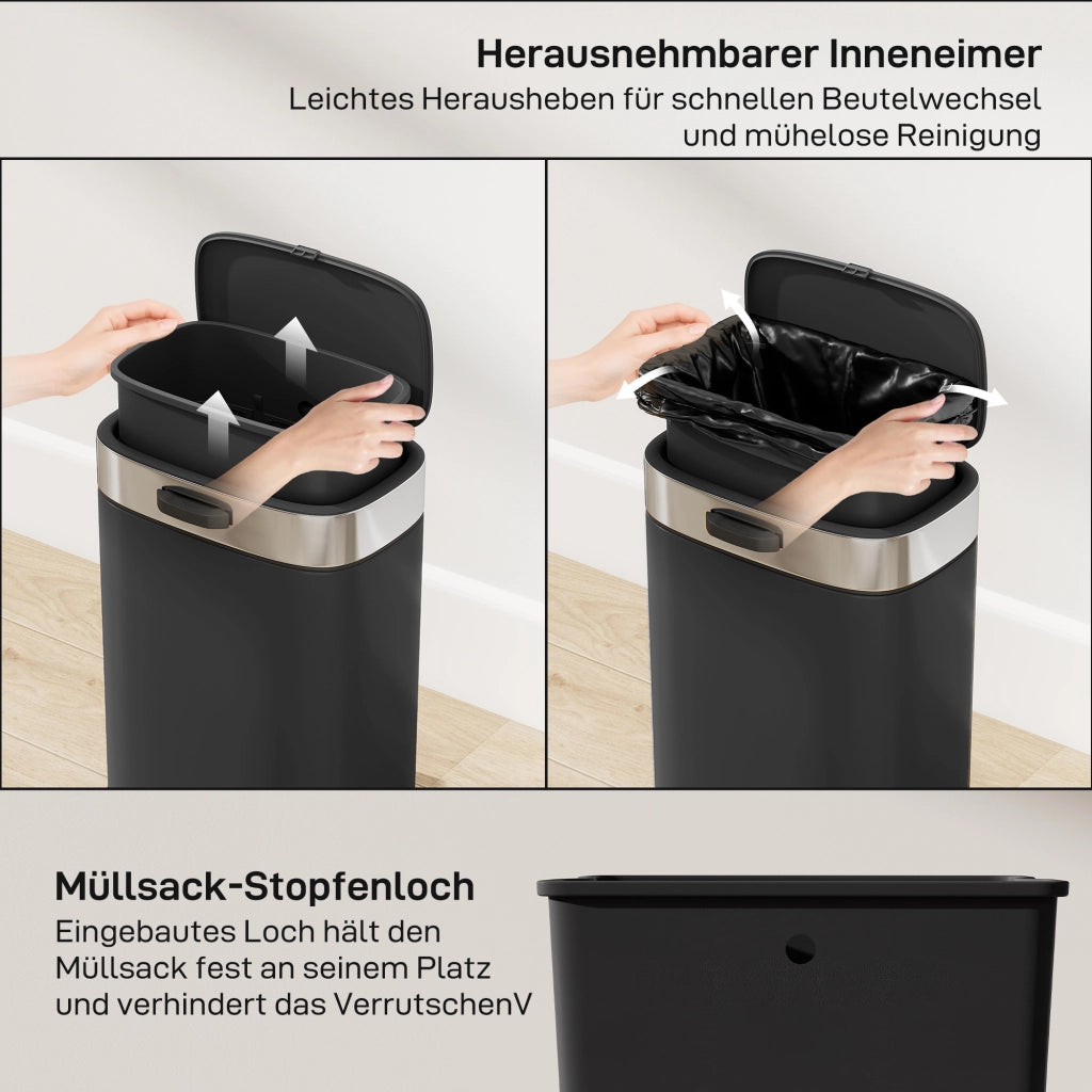Cestino per rifiuti ¨C Minimal ¨C Acciaio inossidabile, 21.5x19.5x30 cm, Nero