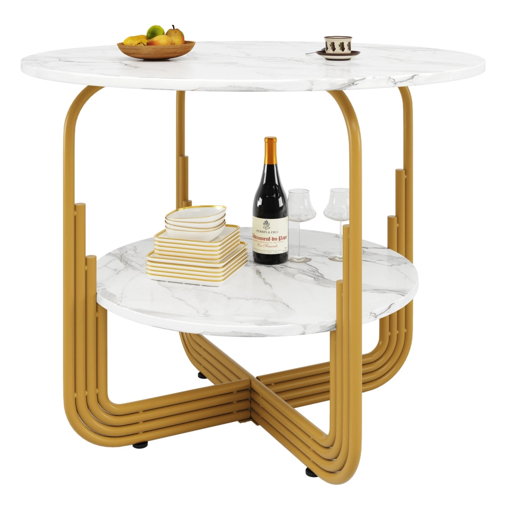Tavolo da pranzo rotondo 80x80x76 cm in MDF effetto marmo