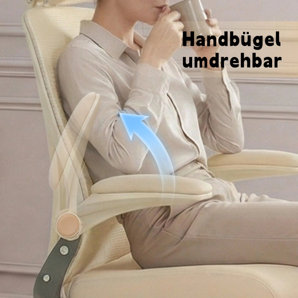 Sedia da ufficio ergonomica pieghevole salvaspazio con poggiatesta 3D, supporto lombare e schienale crema 65 × 61 × 40.5 cm
