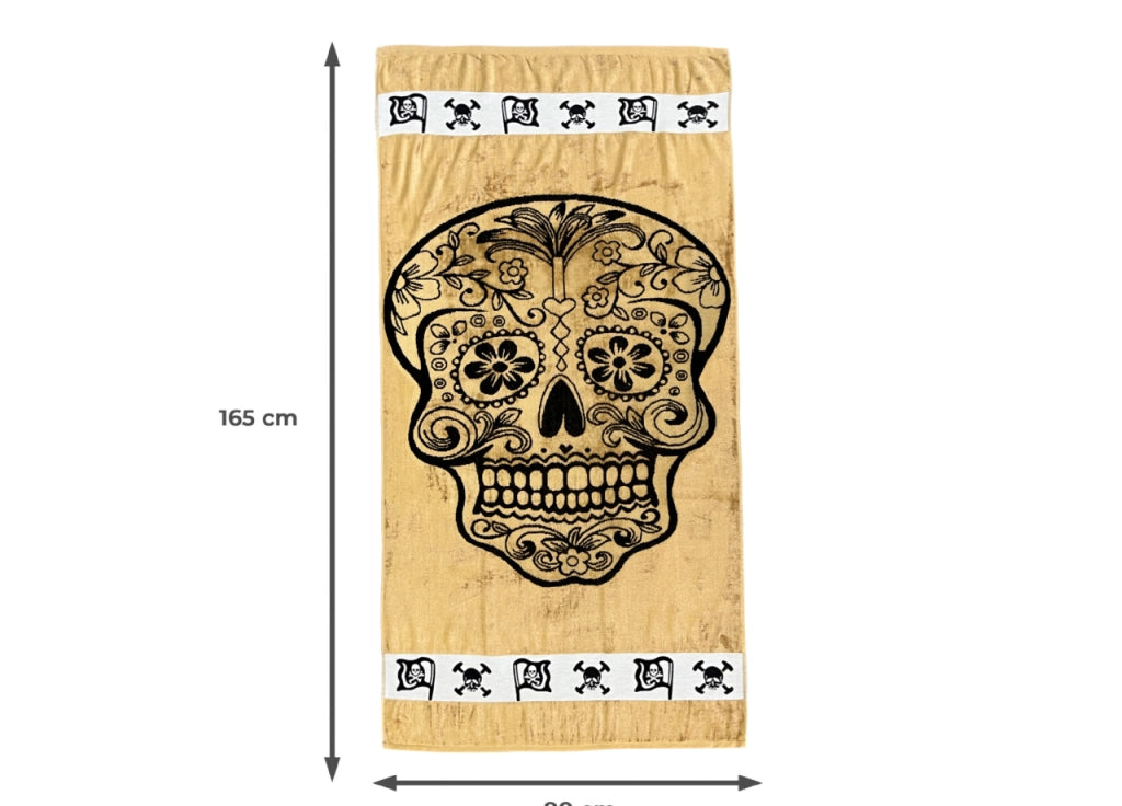 Telo Mare Jacquard Spugna Asciugamano Spiaggia Disegno New Gold Skull - Telo Mare - Oro