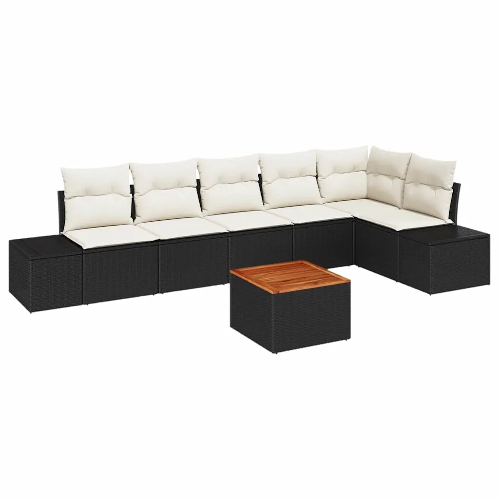 Set Divano da Giardino 7 pcs Nero e Crema polyrattan