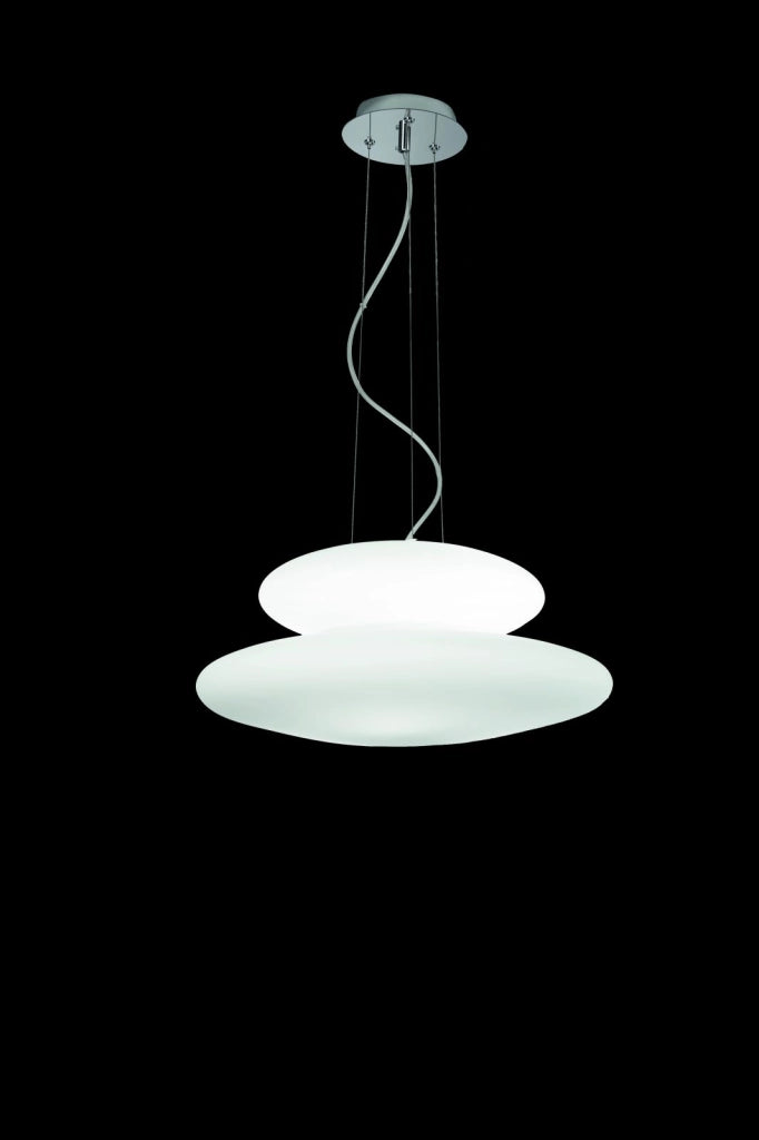 SOSPENSIONE PAGODA D.50CM 3+2 LUCI ATTACCO E27 ALTEZZA 21CM MAX 100CM CROMO E BIANCO
