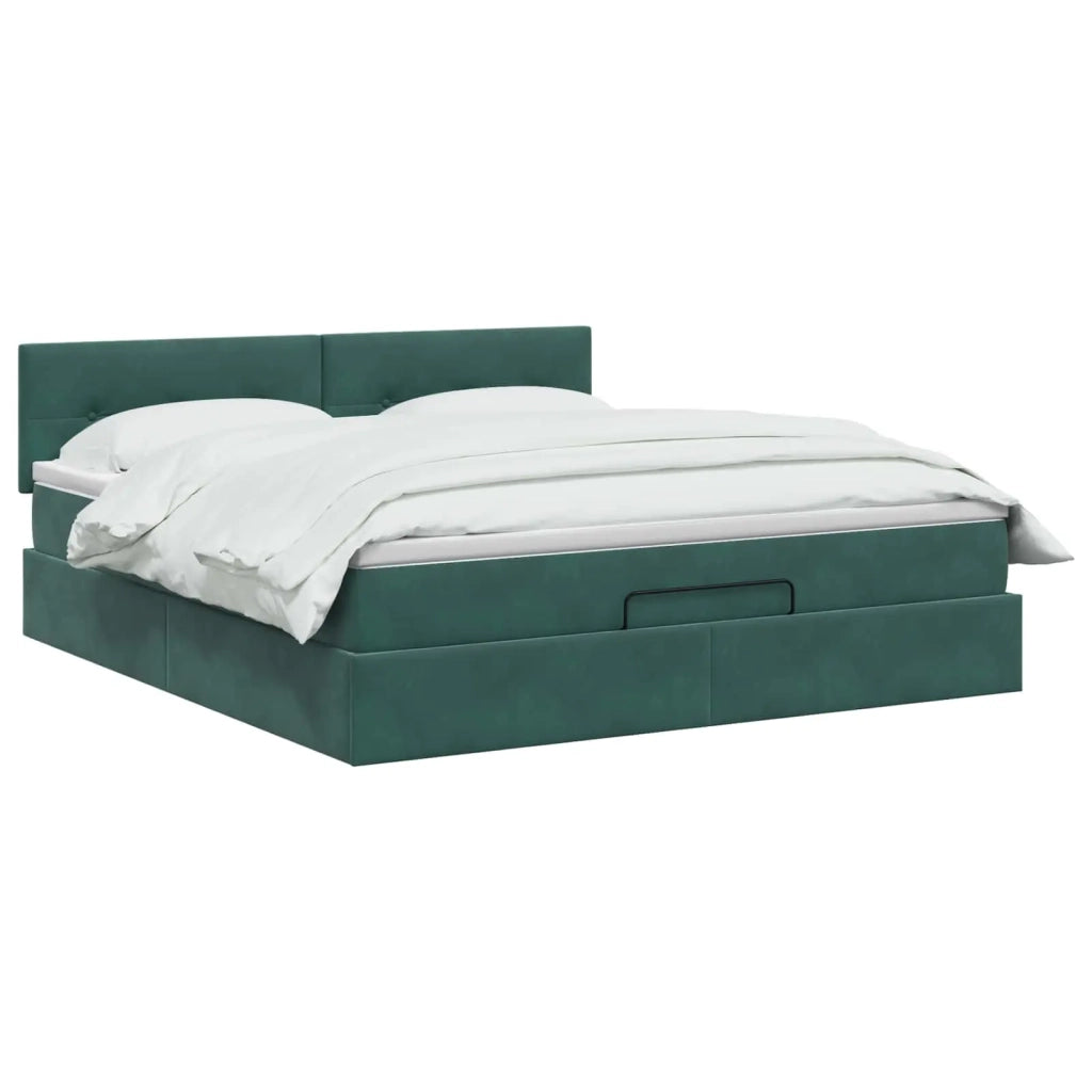 Letto Ottomano con Materasso e LED Verde Scuro 160 x 200 cm 3457152