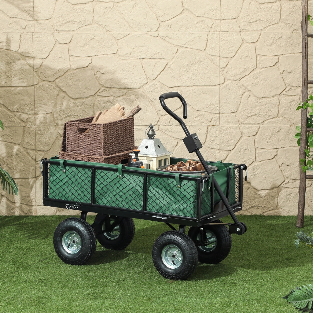 Carrello da Giardino in Acciaio con Sacca ¨C zephmum ¨C Verde 105x51x54 cm