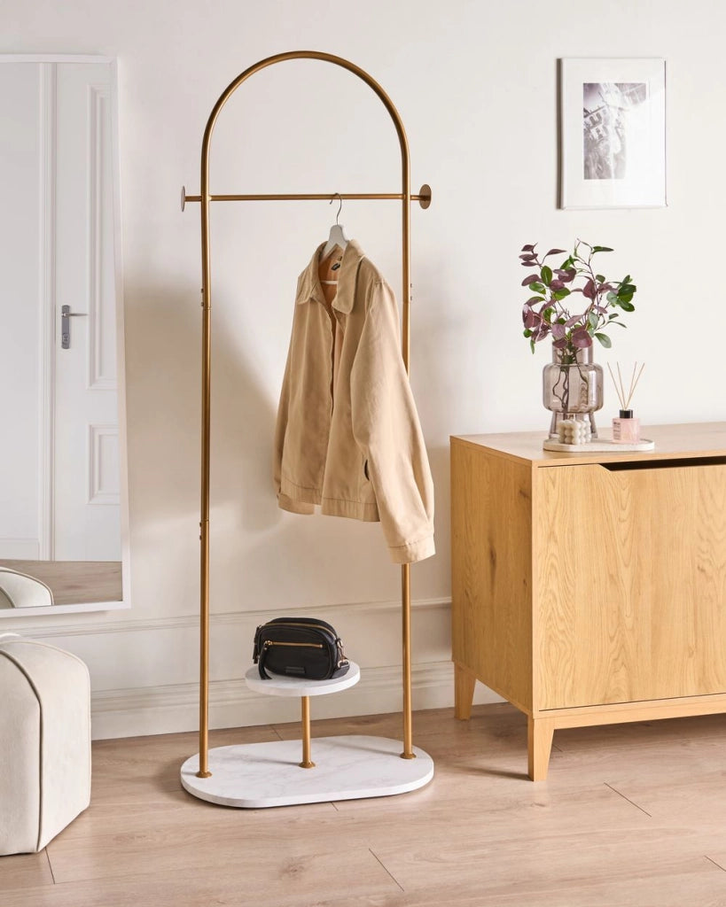 Appendiabiti in acciaio nero da 174 cm indipendente con struttura in metallo stile industriale moderno oro