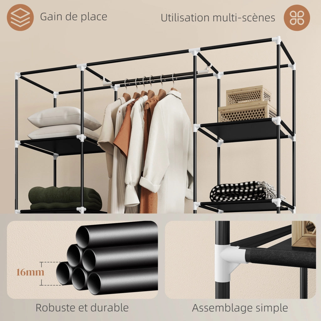 Armadio Tessuto Appendiabiti Ripieghevole con Ripiani ¨C zephmum ¨C Nero 150x43x162.5 cm