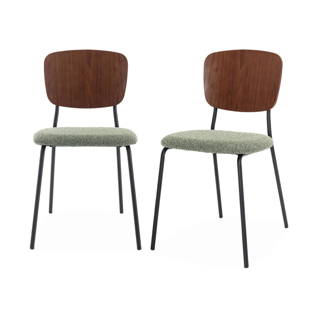 Set 2 sedie bouclé struttura in legno con gambe in metallo, verde