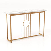 Tavolo consolle versatile 120 x 30 x 80,5 cm con pratico contenitore finitura moderna in MDF bianco e metallo dorato 20_0019603