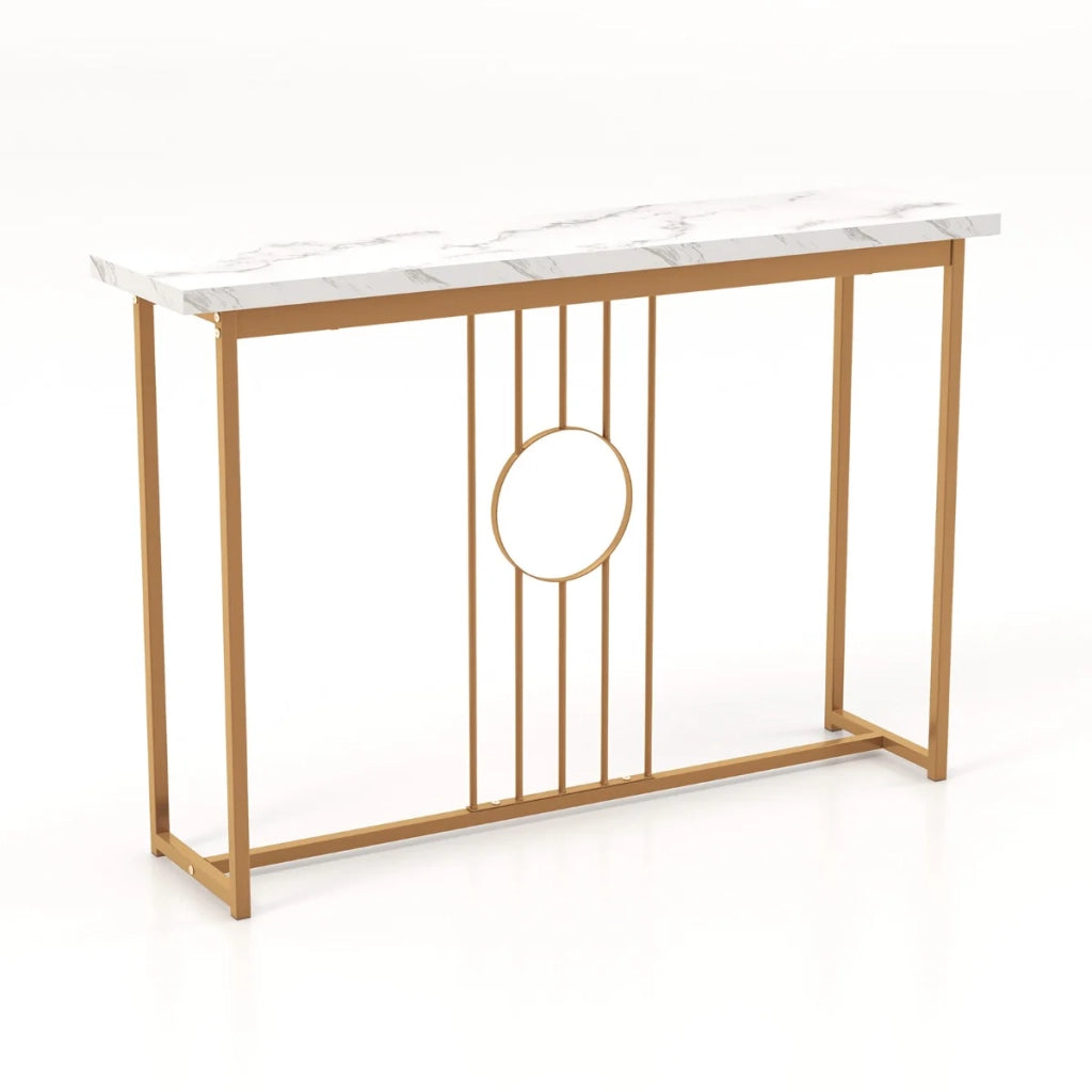 Tavolo consolle versatile 120 x 30 x 80,5 cm con pratico contenitore finitura moderna in MDF bianco e metallo dorato 20_0019603