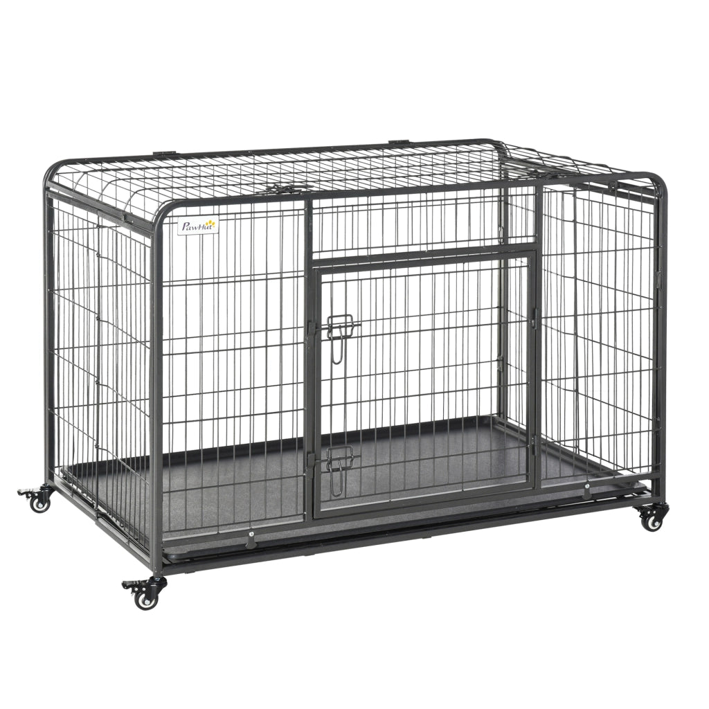 Gabbia per Cani Pieghevole a Doppia Porta ¨C zephmum ¨C Grigio Scuro 125x76x81cm