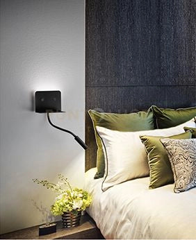 Applique in metallo verniciato nero Level LED 6W + 3W faretto spot 3000K CRI?80 220-240V 50/60Hz 309Lm + 147Lm faretto spot Doppio interruttore on/off sulla base Porta USB (5V 0.6A