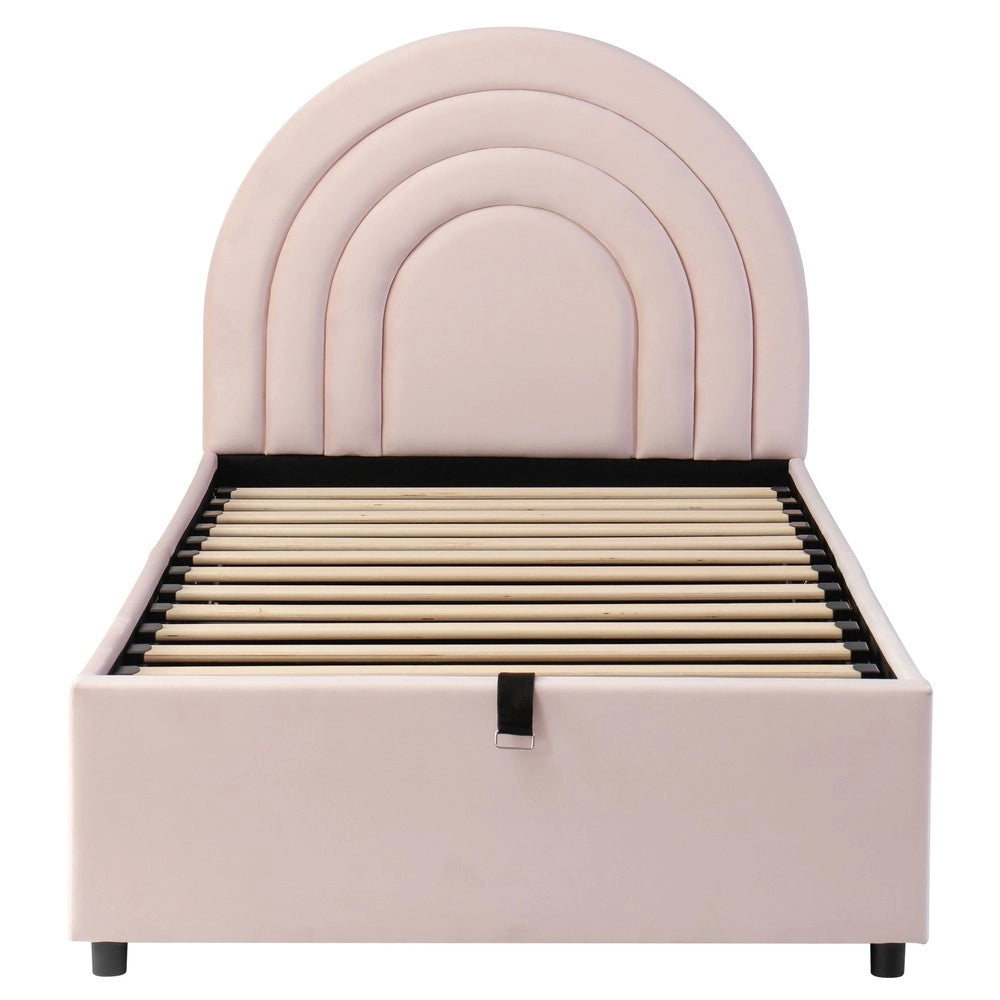 Letto Singolo Imbottito con Testiera e Rete a Doghe ¨C MINIMAL ¨C Velluto Rosa 90x200