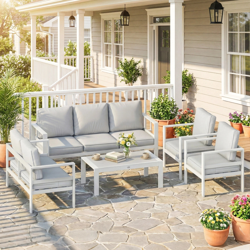 Set Giardino con Divano 3 Posti, 2 Sedie e Tavolo ¨C zephmum ¨C Bianco