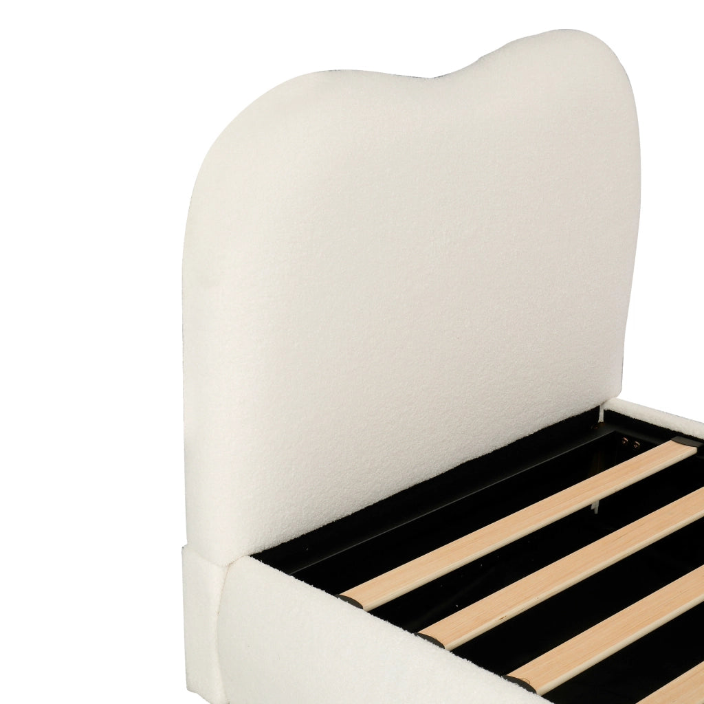 Letto imbottito per bambini con contenitore e rete a doghe; bouclé beige; 215x101x98 cm
