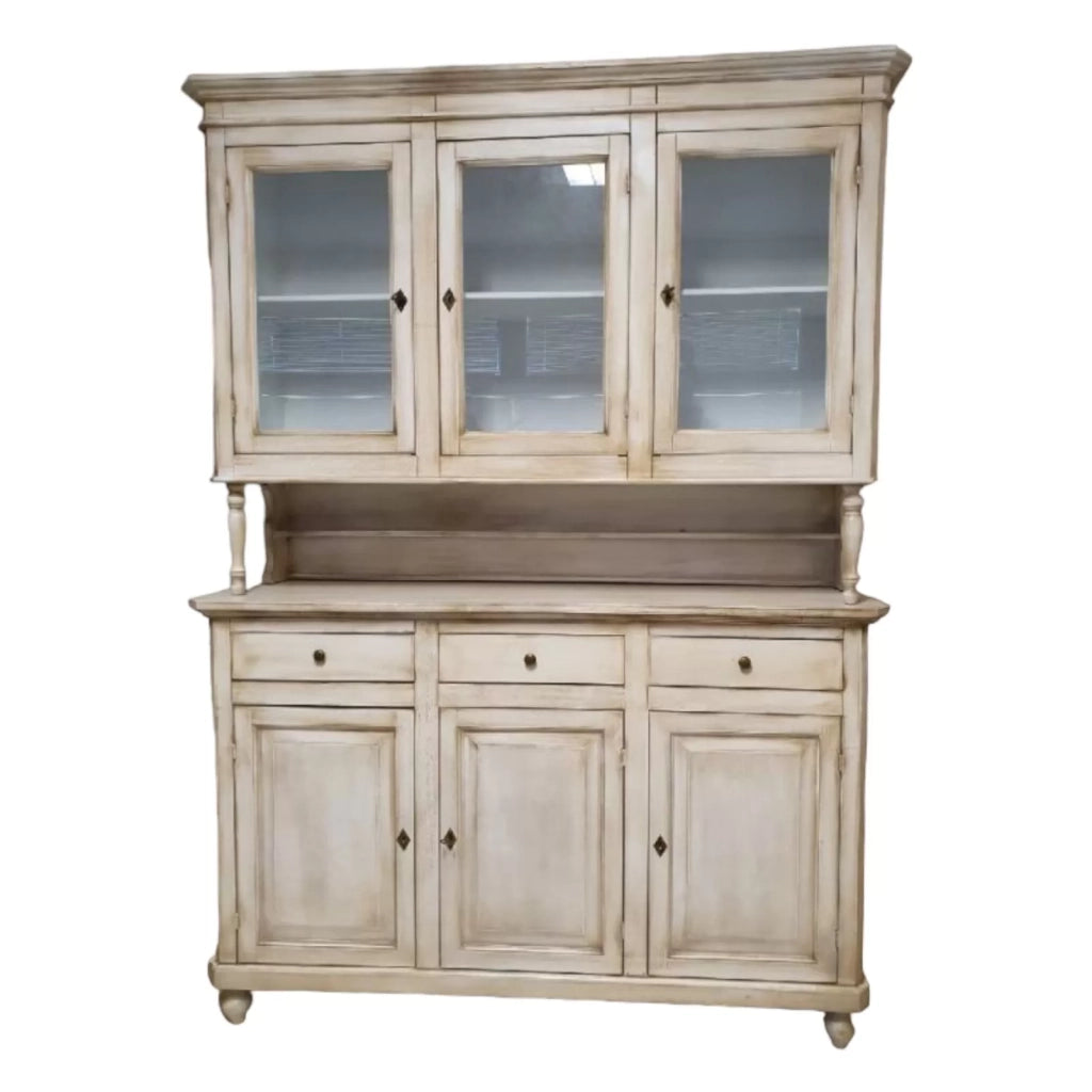 Cristalliera 3 porte legno shabby bianco invecchiato 150x43x208 - Mobili 2G