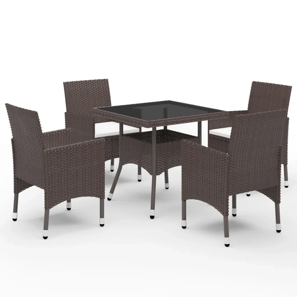Set da Pranzo da Giardino 5 pz Marrone in Polyrattan e Vetro cod mxl 39357