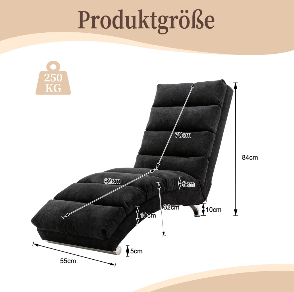 Chaise longue massaggiante fissa in lino nero con vibrazione