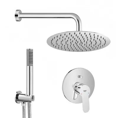 Set doccia tondo con braccio 40 soffione 25  kit doccia e miscelatore cromo Grohe Bauedge