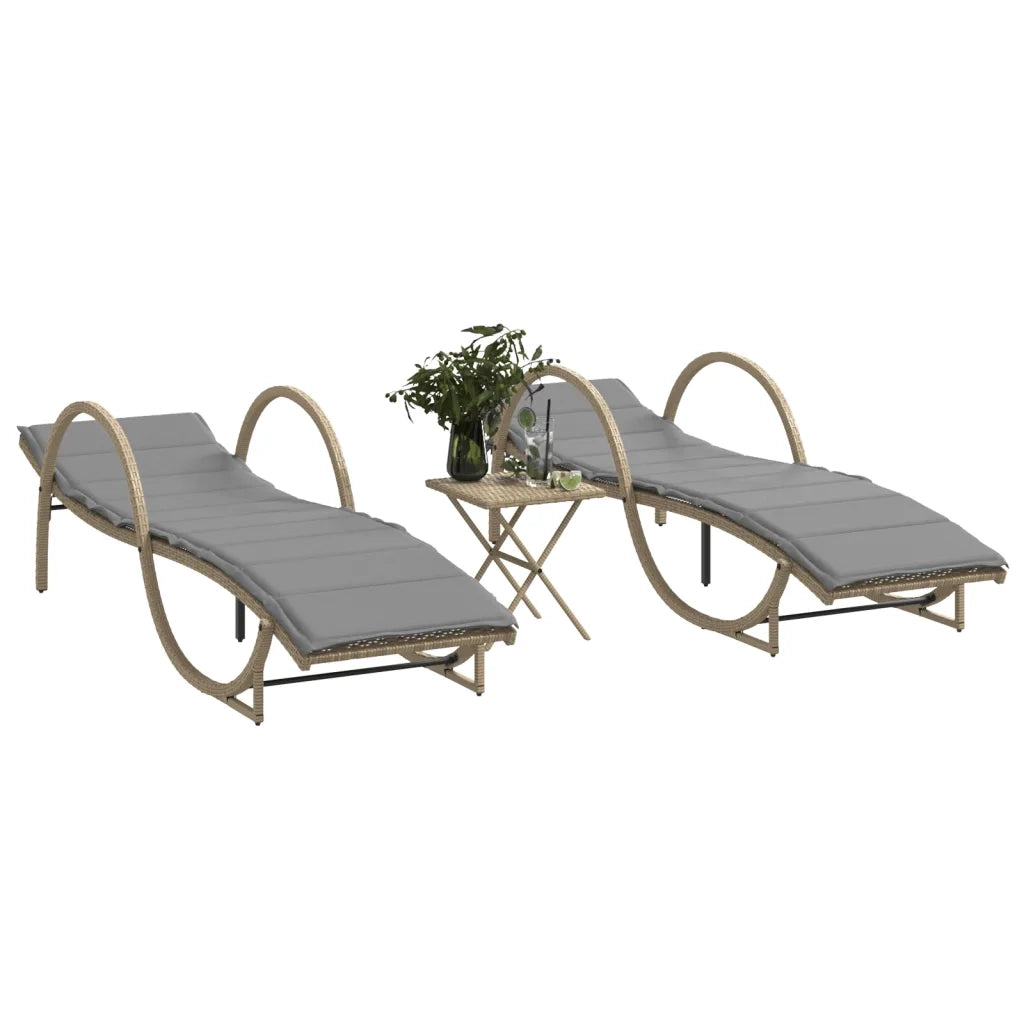 Lettini Prendisole 2 pz | Sdraio da giardino | Lettino da sole con Tavolino Beige in Polyrattan