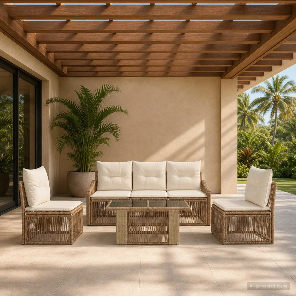 Set Divano da Giardino 6 pz Beige e Bianco Crema polyrattan 3437229