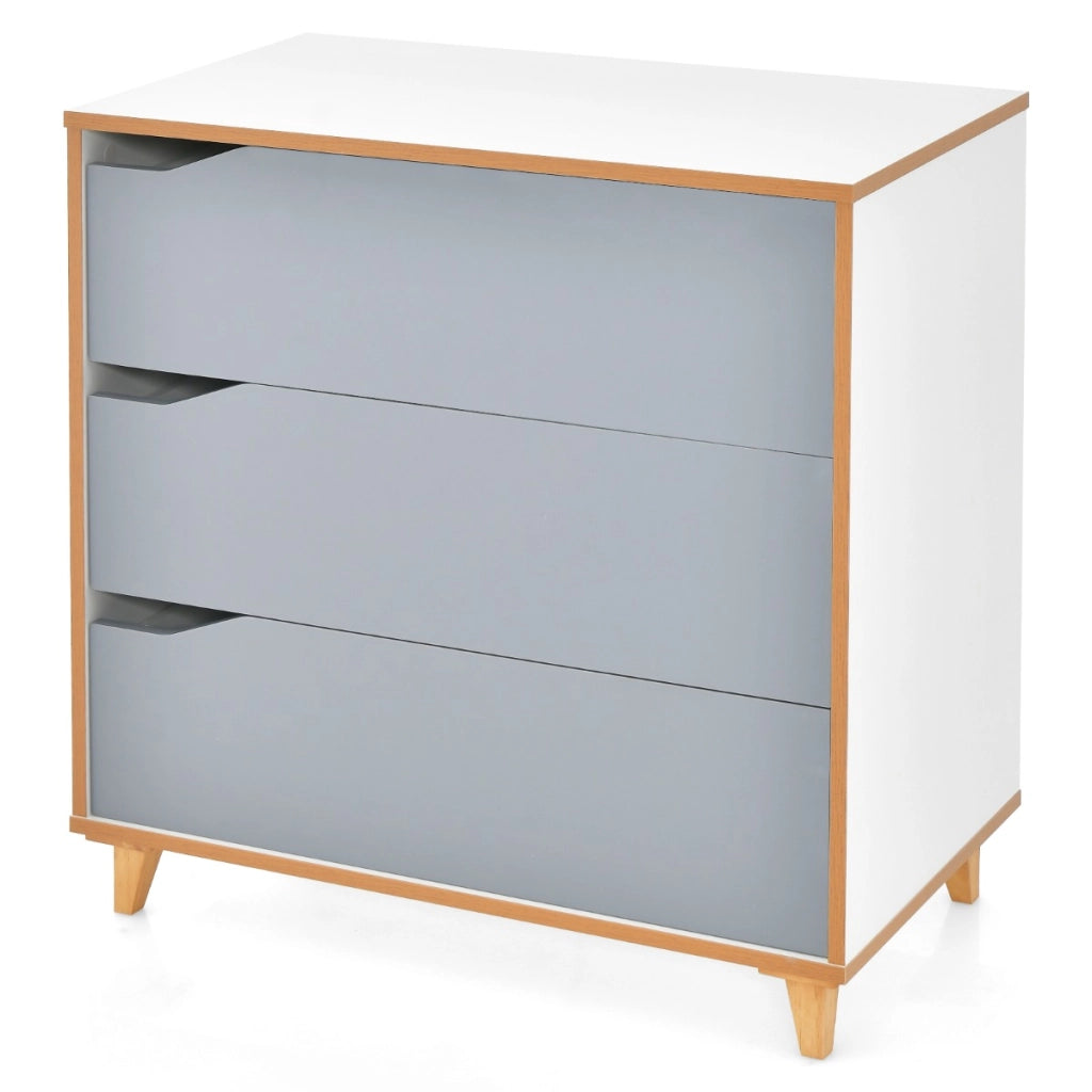Cassettiera moderna con 3 cassetti maniglia incorporata e dispositivo anti-ribaltamento, Cassettiera in legno Grigio-Cassettiere