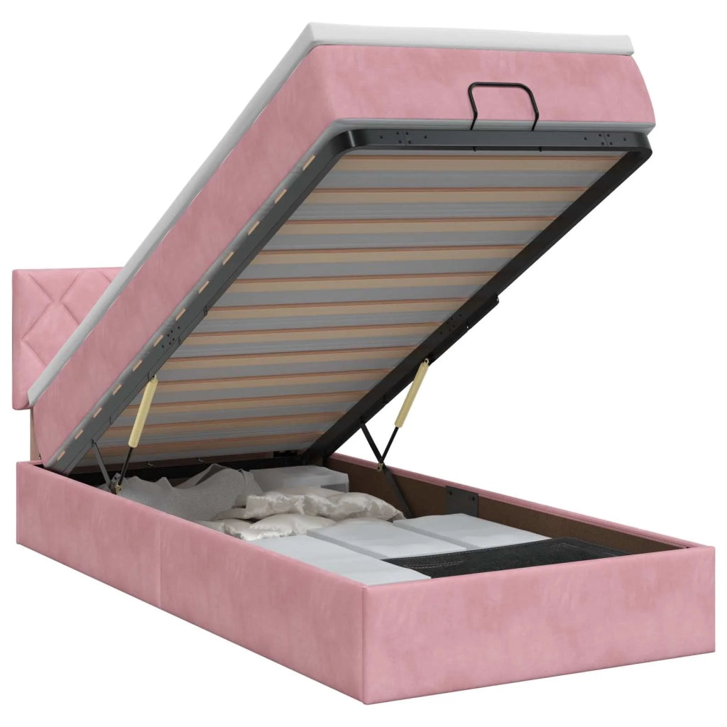 Letto ottomano con materasso Rosa 80 x 200 cm Velluto 3456596