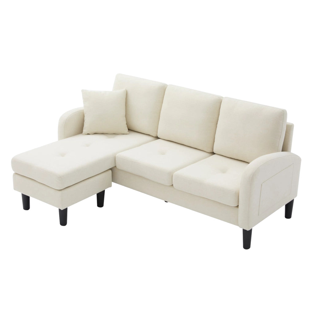 Divano angolare 3 posti con chaise longue reversibile in tessuto beige chiaro 166 × 118 × 77 cm