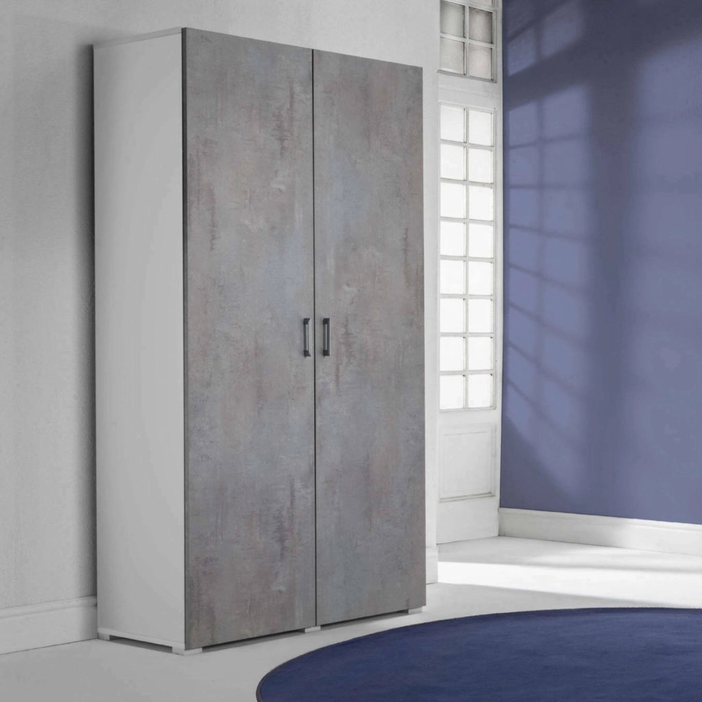Aliosha, Armadio Multiuso 2 Ante 4 Ripiani Made in Italy, 90x195h cm Grigio Cemento