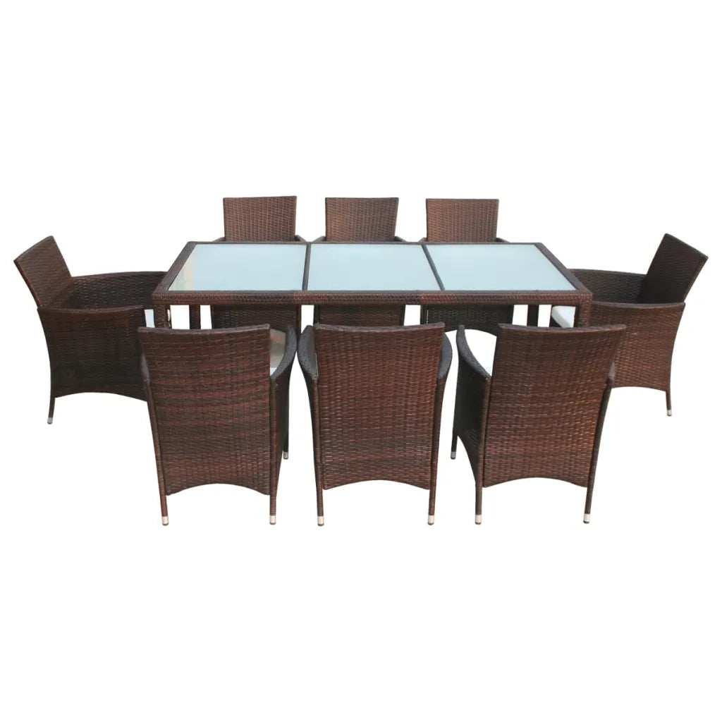 Set da Pranzo da Giardino 9 pz con Cuscini Polyrattan Marrone cod mxl 55658
