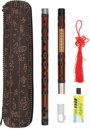 Kit di Flauti in Bambù per Principianti - Flauto Bambù Bittero - Kit di Flauto con Accessori - 8 Anni di Bambù Seco - Canti Cinesi Incisi - Sostenibile e Strettamente Connesso - Flauto in Bambù