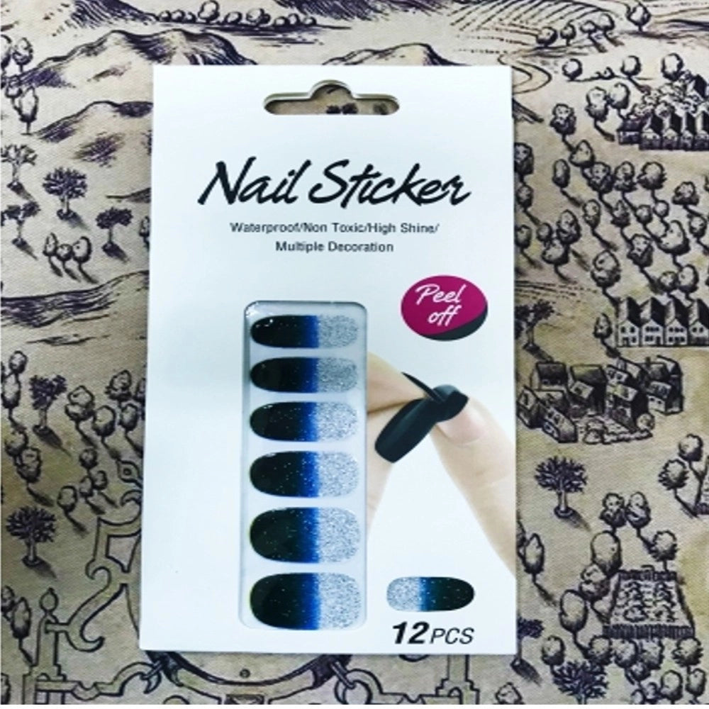 Trade Shop - Nail Art Stickers Verde Argento Glitter 12 Decorazioni Adesiva Peel Off Unghie -