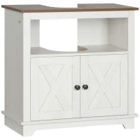 kleankin Mobile Bagno Sotto Lavabo con Armadietto a 2 Ante e Ripiano Aperto, in Truciolato, 60x30x60 cm